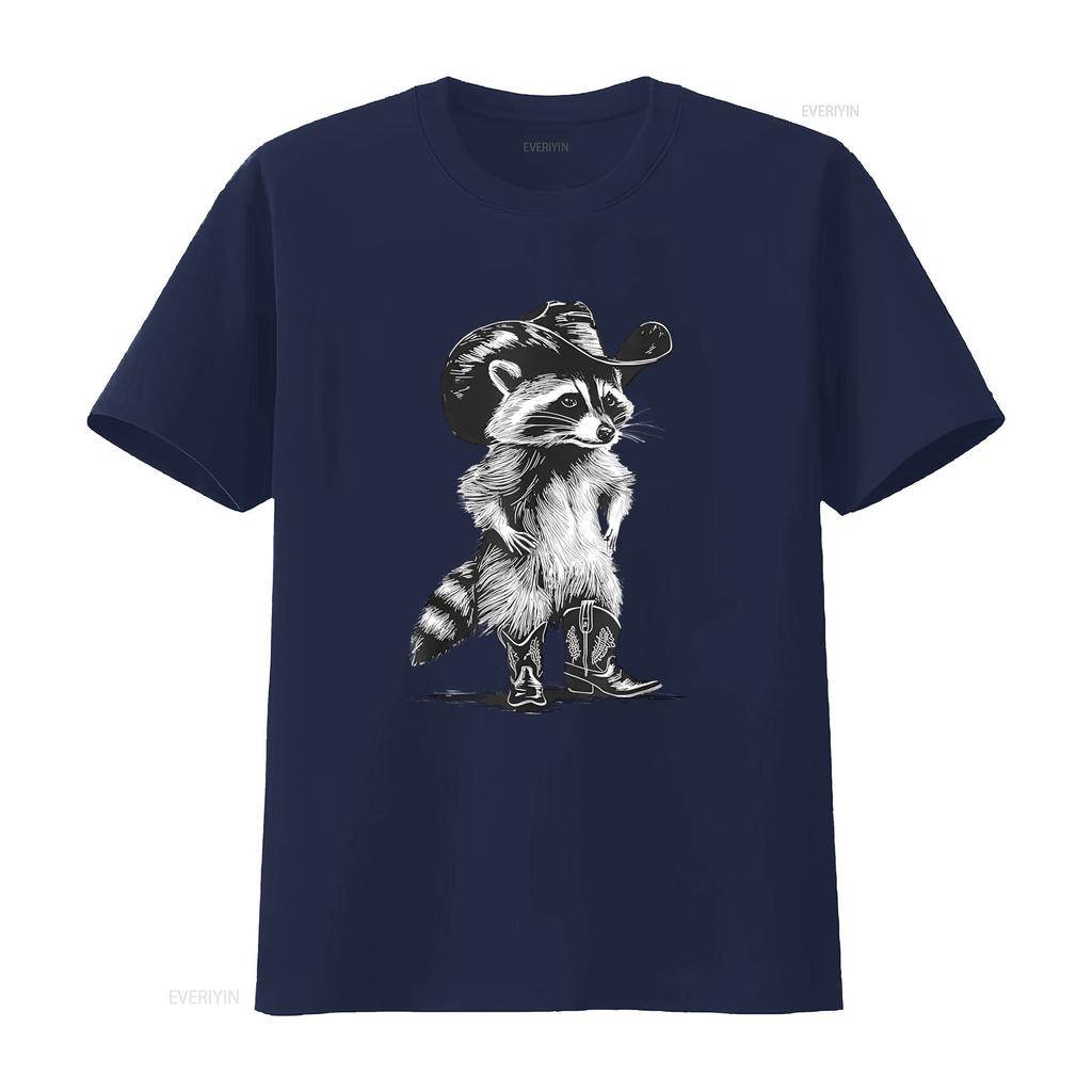 Racoon Cowboy Funny Meme T Shirt Unique Design for Western Fashion Lovers Vintage Washed Streetwear Fashion Stretched Homme