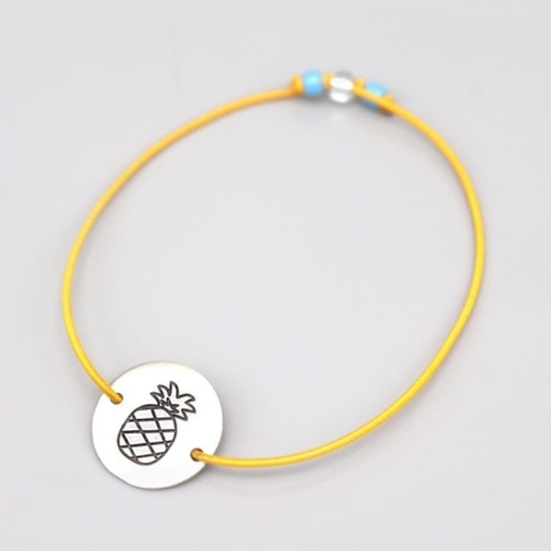 BONBEAU Engrave Silver Charm Color Band Bracelet Initial Lettering Engraved Silver Charm Color Knot Bracelet