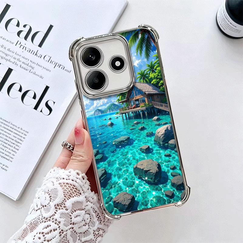 

Summer Beach Sea Palm Tree Vacation Plating Phone Case For Xiaomi Redmi Note 14 15 Pro Plus 13 12 11 11S 11T 10 9S 9 5G Anti-Fal Redmi Note 13 Pro 4G