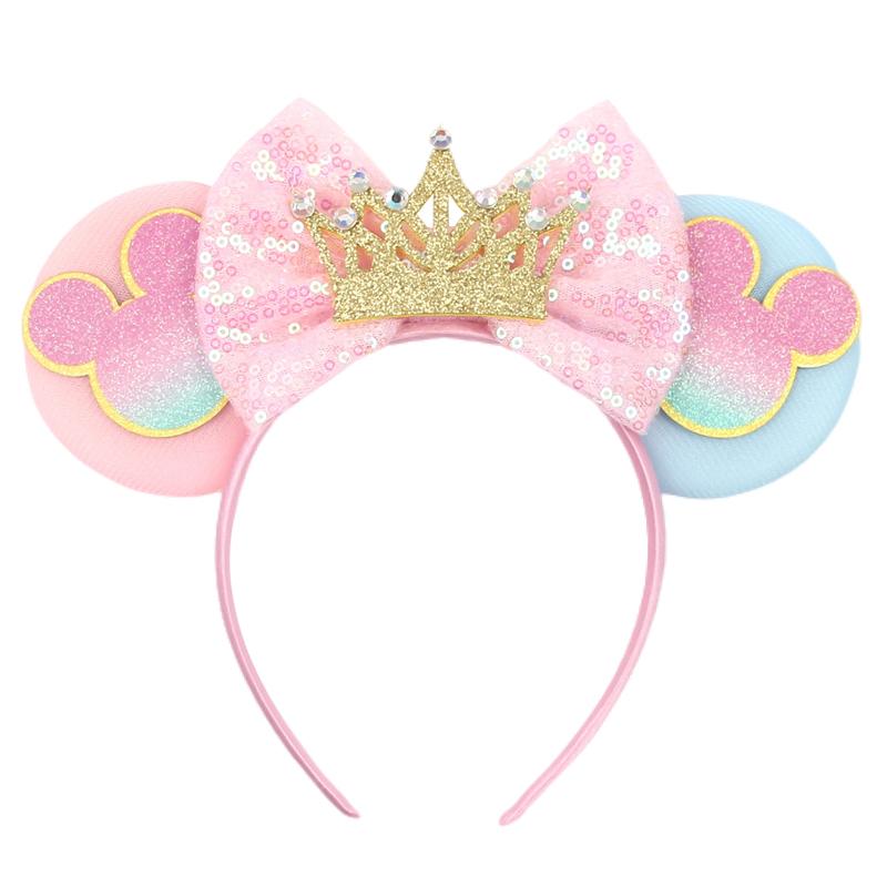 Trip Mickey Ears Headband For Girls Women Sequin Castle 5"Bow Hairband Festival Party Cosplay DIY Hair Accessories