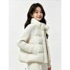 Womens Short Loose Fit Stand Collar Knit Patchwork Down Cotton Jacket Winter Warm Outerwear