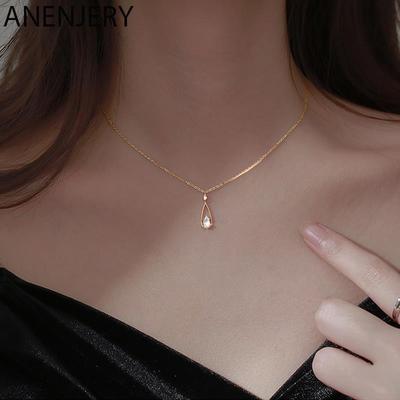 Color Waterdrop Pendant Necklace For Women Cubic Zircon Clavicle Chain Necklaces Party Jewelry New