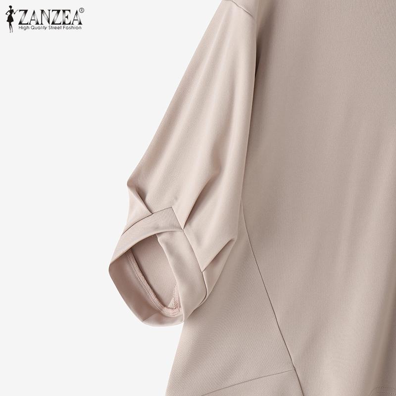 ZANZEA Women Casual Round Neck Solid Color Loose 3/4 Sleeve T-Shirts