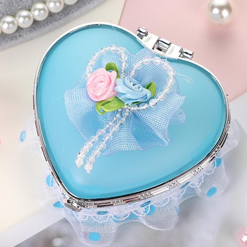 Heart-Shaped Creative Jewelry Box Pink Girls Jewelry Storage Box Student Dormitory Love Heart Mirror Make Up Organizer Box