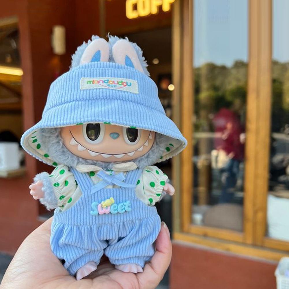 

17cm Mini Doll S Clothes Outfit Accessories For Korea Kpop Exo Labubu Idol V1 V2 Striped sweater overalls glasses hat Clothing no doll