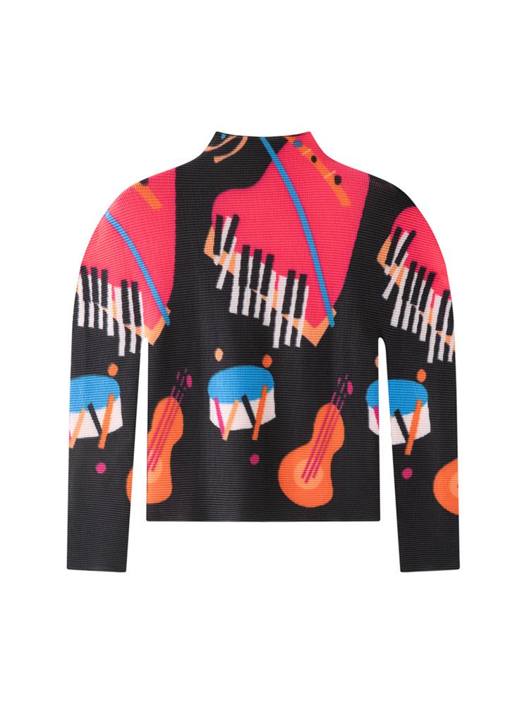 

Miyake Design Retro Print Pleated Long Sleeve Women s Slim Top - Spring Arrival One Size чорний