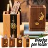 1pc Solid Wood Pen Holder Light Luxury Office Desk Storage Box Vintage National Style Home Office Ornaments Holiday Gifts