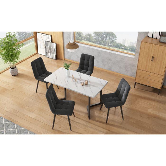 Chaises De Salle À Manger (4), Gris Foncé, Ensemble De 4, Rembourrées, Avec Dossier, Assise En Velours, Châssis En Métal