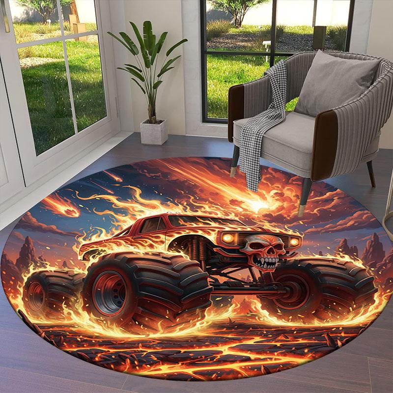 BadBeastTruck Runder Teppich, Teppich für Wohnzimmer Schlafzimmer Sofa Spielzimmer Dekor, Rutschfeste Bodenmatte