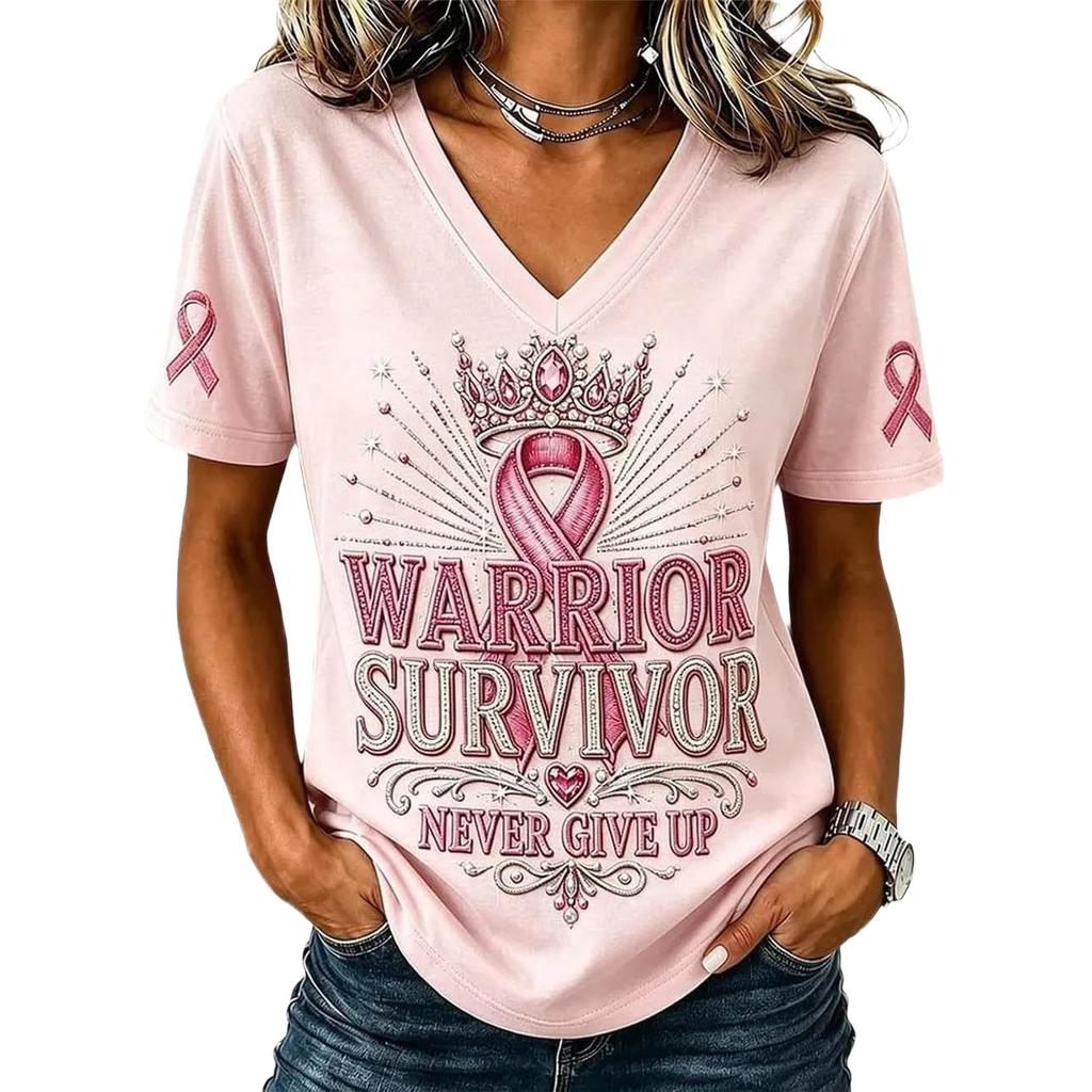 Women's Casual V-Neck Short Sleeve Printed Pullover T-Shirt for Everyday Wear
