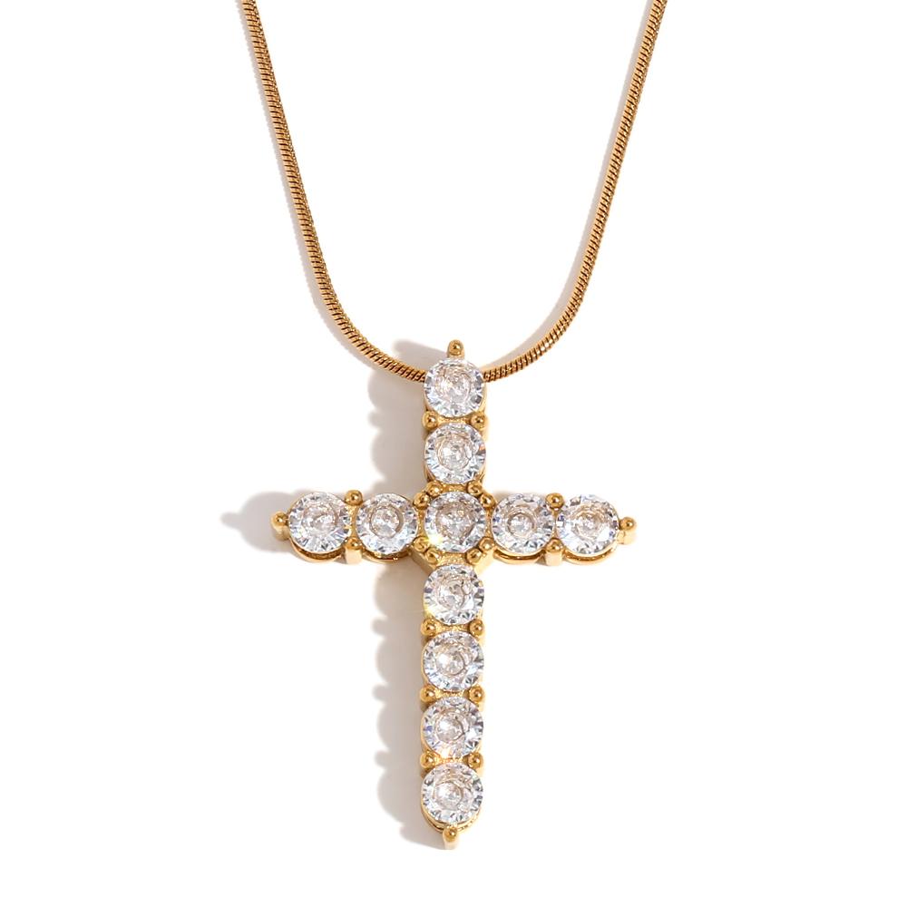 MamacitaSlay Classic 316L Stainless Steel Zircon Cross Necklace Waterproof 18K Gold Plated Neck Jewelry Women's Elegant Necklace