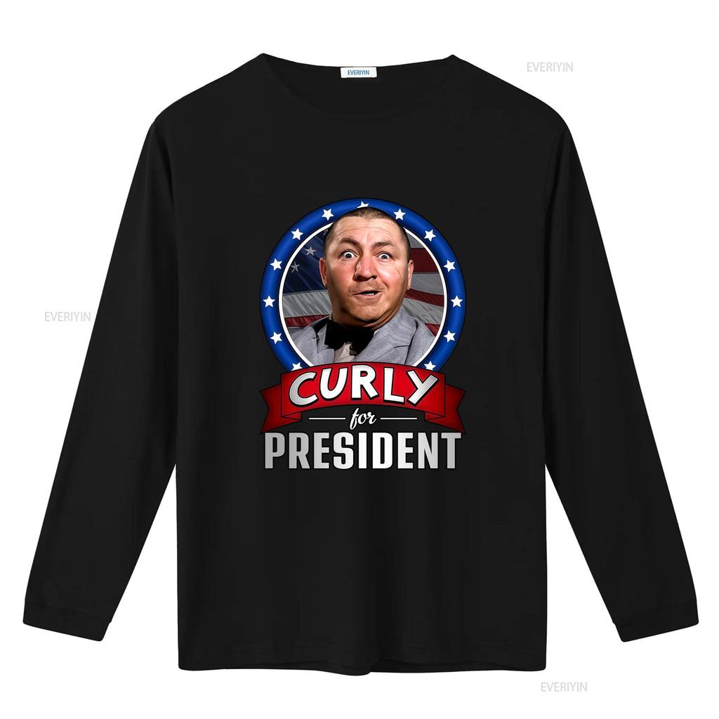 Funny Retro Three Stooges Curly For President Patriotic Print Casual T Shirt Vintage Washed Slightly Versatile Streetwear