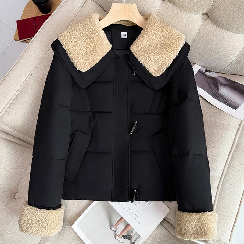 

Модные зимние женские пальто с воротником из искусственной овечьей шерсти, теплые короткие парки, свободные женские куртки 2XL чёрный