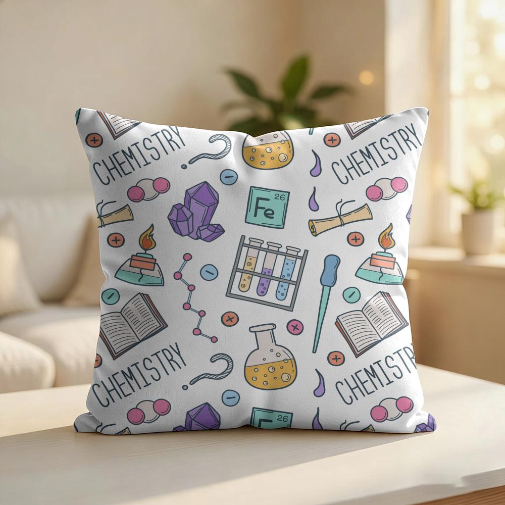 Chemistry Printed Pattern Cushion Cover Silky Short Plush Invisible Zipper Dustproof Sofa Pillow Case For Home Decor