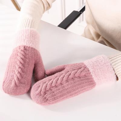 Warm Gloves Ladies Winter Korean Version Cute Plus Velvet Thickening Student Cycling Woolen Cold-proof Twist Gloves