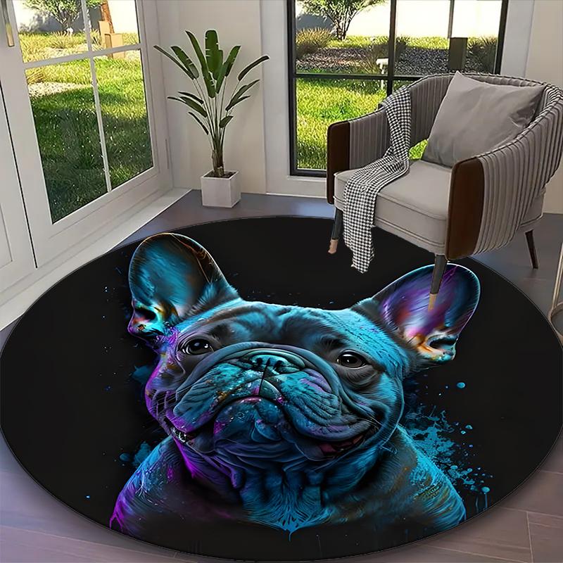 1pc Office Carpet, Bulldog Chair Rug, Living Room Printed Round Rug, Home Chair Floor Mat