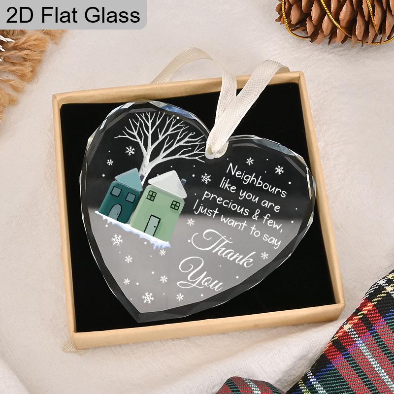 Glass Heart - Shaped Neighbour Ornament, House Design Hanging Keepsake, Ideal Gift for Neighbors, Home Decor,gift for Neighbour Appreciation