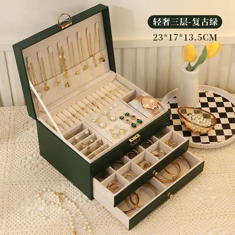 

Large Capacity Jewelry Storage Box PU Leather Multi-functional Key Organizer Box Soft Lining Jewelry Box Jewelry Display Boxs темно-зеленого
