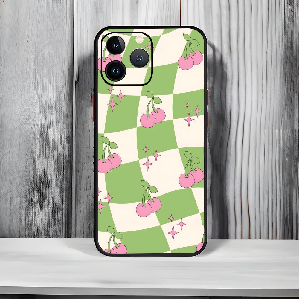 

Lovely pink cherries Art Phone Case Black Matte Thin Phone Case For iPhone17 16 15 14 13 ProMax iphone12promax