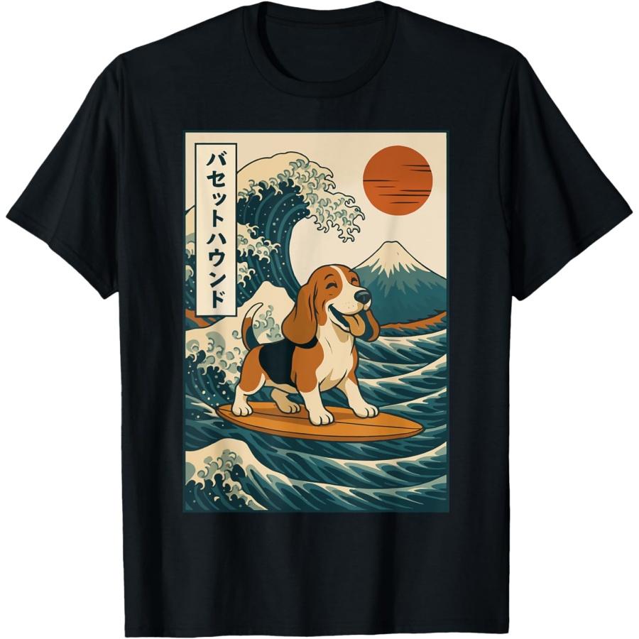 Футболка Бассет-хаунд Серфинг Японская волна S