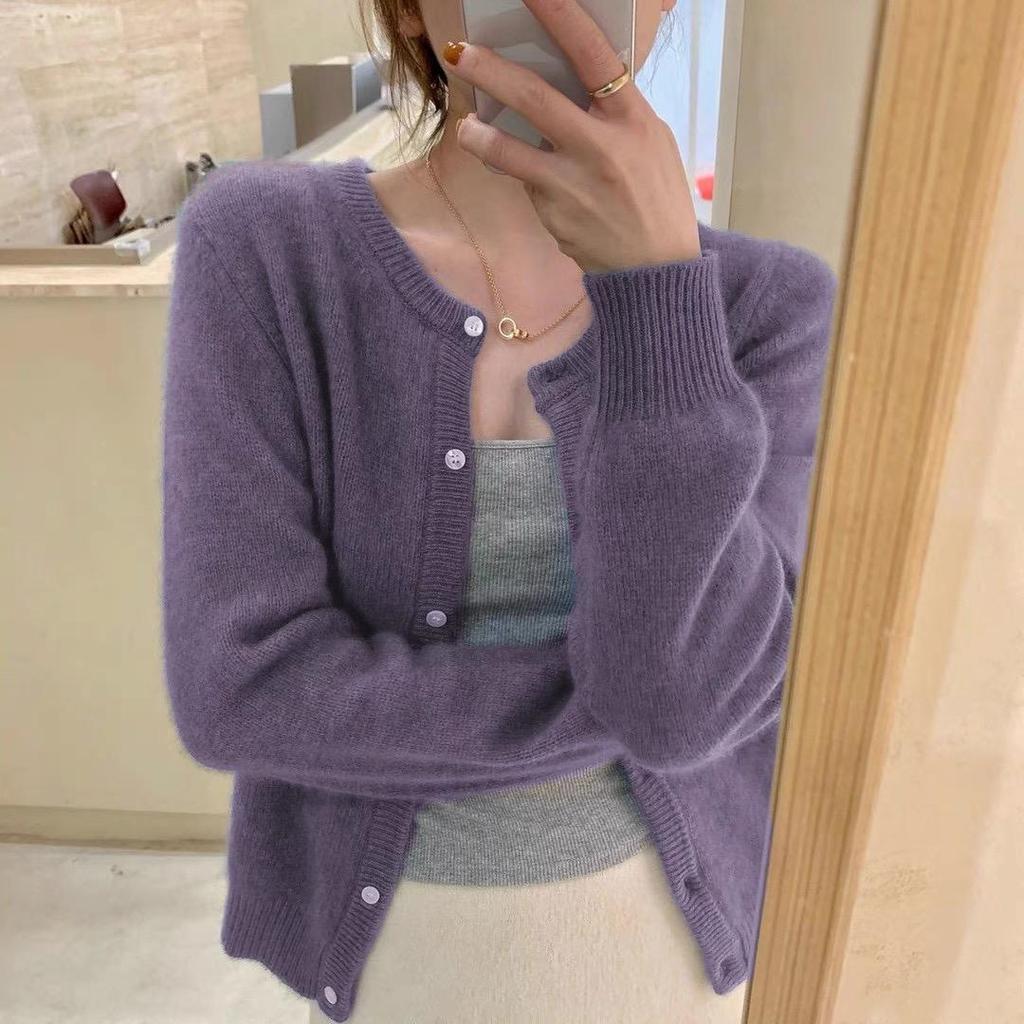 Long Sleeve Vintage Y2k Korean Knitted Cardigan Women's Autumn Winter Fashion O-Neck Versatile Slimming Basis Sweater