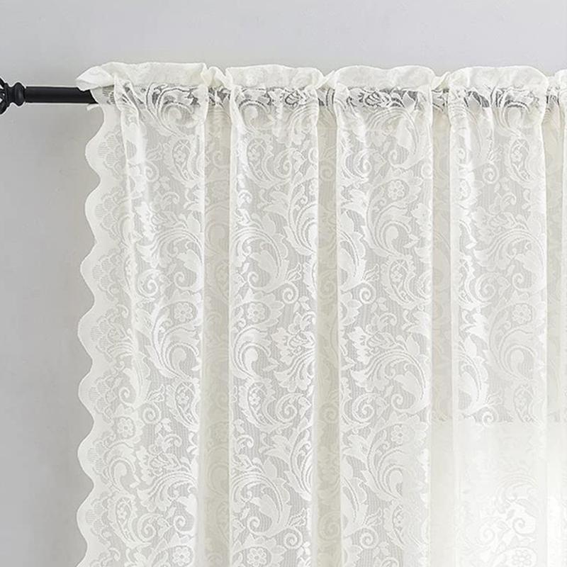 Lace Curtain with Vintaged Flower Embroidery tulle Transparent Panels Curtains for Bedroom Living Room Window Drapes