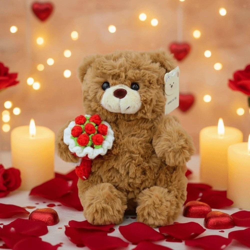 Romantic Bear Wear Rose Doll Woven Valentine's Day Ornament Gifts for Kids Rose Bear Doll Shop