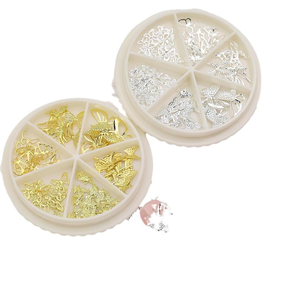 3D Butterfly Nail Art Metal Plates: Japanese Style Hollow Gold & Silver Decorations with Rhinestone Stickers