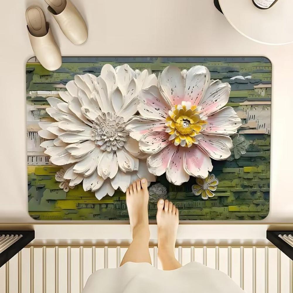 2pcs Oil Painting Diatom Mud Floor Mat Bathroom Absorbent Mat Kitchen Floor Mat Decoration Non-slip Carpet
