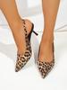Foreign Trade Leopard Print Temperament Character High Heels Women Fat Feet Wide Pointed Head Thin Heel Rear Empty Shallow Mouth Bag Head Sandals 42