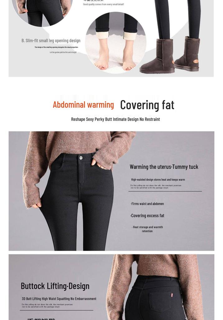 Women's Winter 2025 High-Waisted Thick Cotton Black Lambswool Pants
