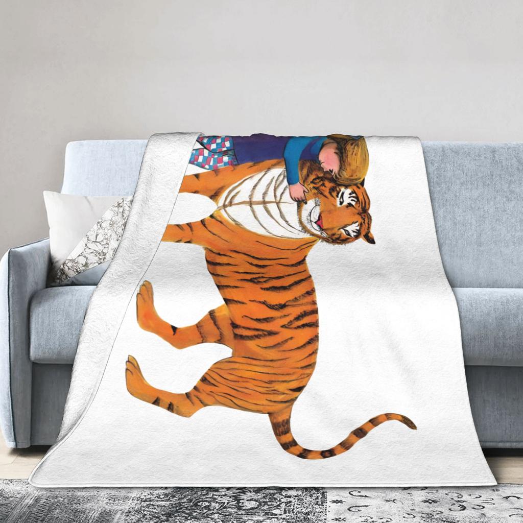 The Tiger Who Came to Tea Blankets Velvet Print Cartoon Book Breathable Thin Throw Blankets for Office