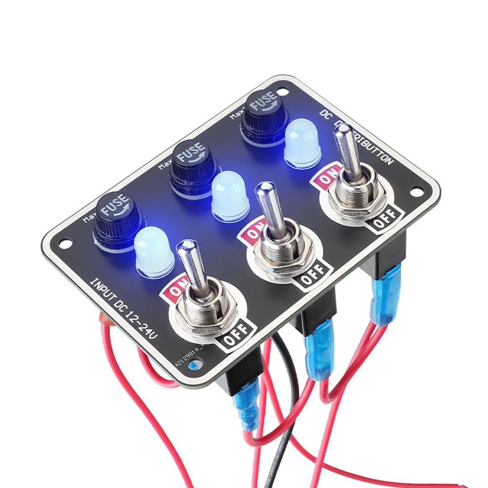 Car 3/6 Gang Rocker Switches Panel 12V/24V Replaceable Fuse Holder With Light For Camping Boat RV Van Yachts Trucks Accessories