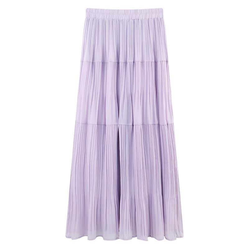 Women Spring and Summer Trend High Waist Pleated Long Skirt Casual Elegant Solid A-line Big Swing Skirt Girl Half Fairy Skirt