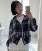 Ronron Check Ribbon Pocket Wind Jumper White Blue