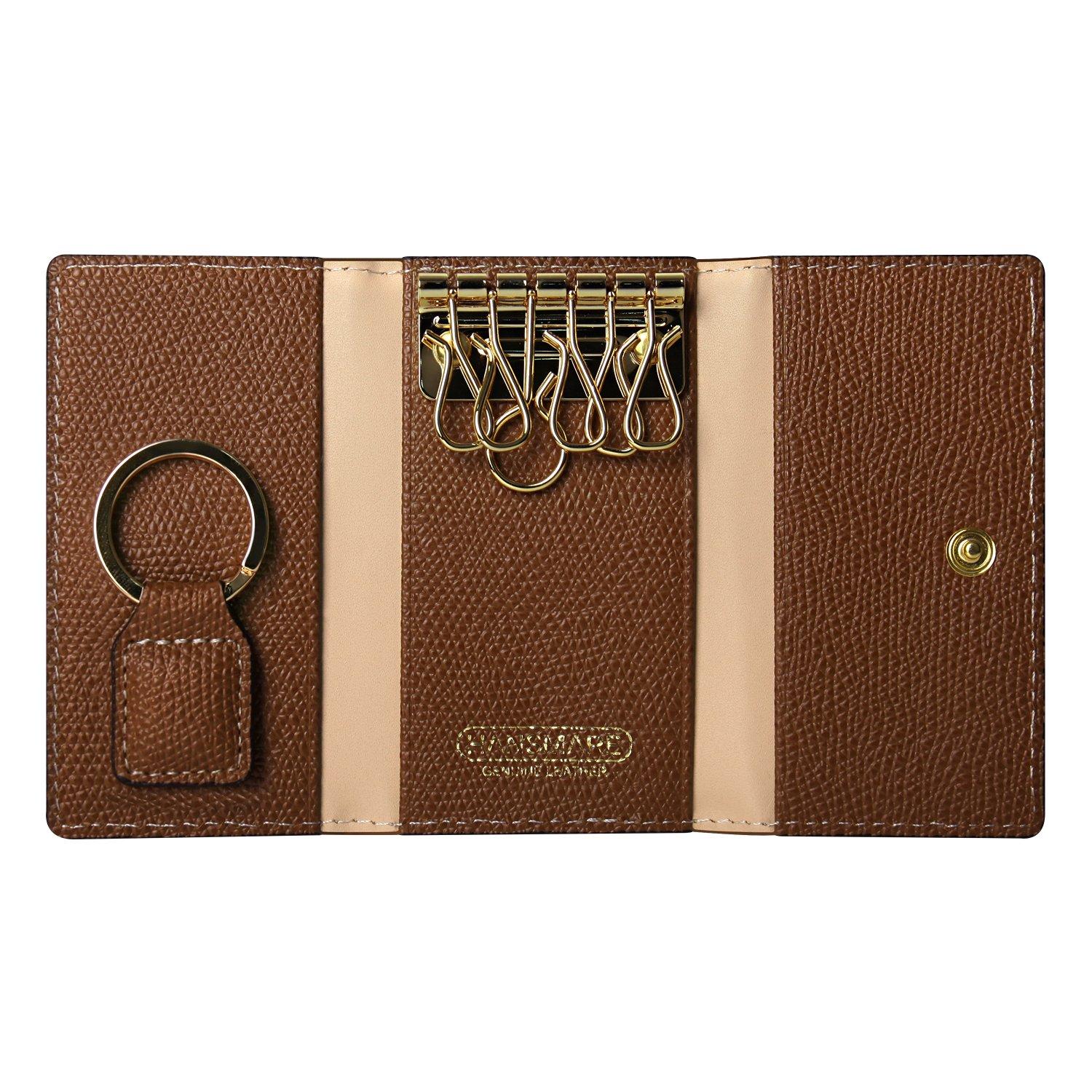 

HANSMARE Genuine Leather Smart Key Case for Men and Leather Key Car Key Camel Women, 6-Key Case, Ring, Holder,