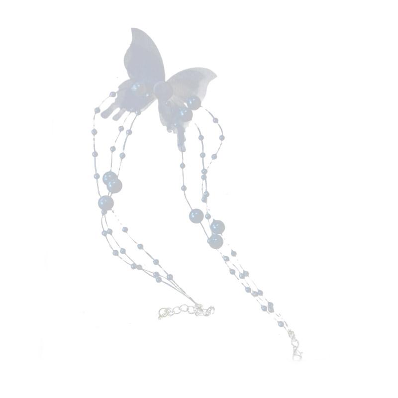 Korean Butterfly Imitation Pearl Chain Choker Necklace Fairy Butterfly Layered Pearl Clavicle Chain Necklaces Women Jewelry