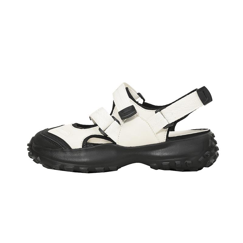 

[Shei Su Yinyin] Roman sandals~ Velcro color matching casual platform Mary Jane sandals women s conch shoes 35 чёрный