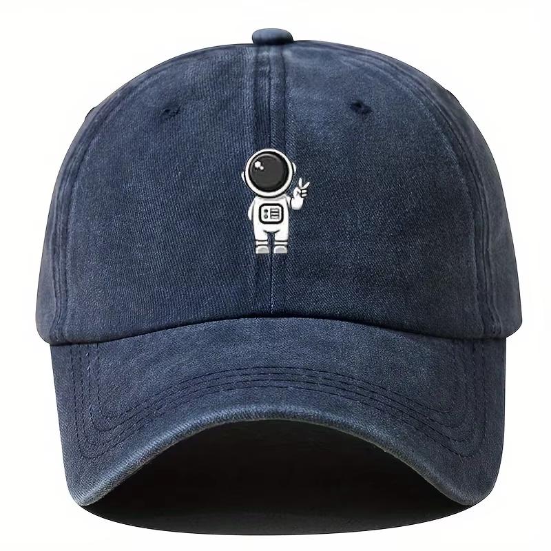 New Vintage Washed Black Baseball Cap Astronaut Print Adjustable Dad Hat Unisex Comfortable And Versatile