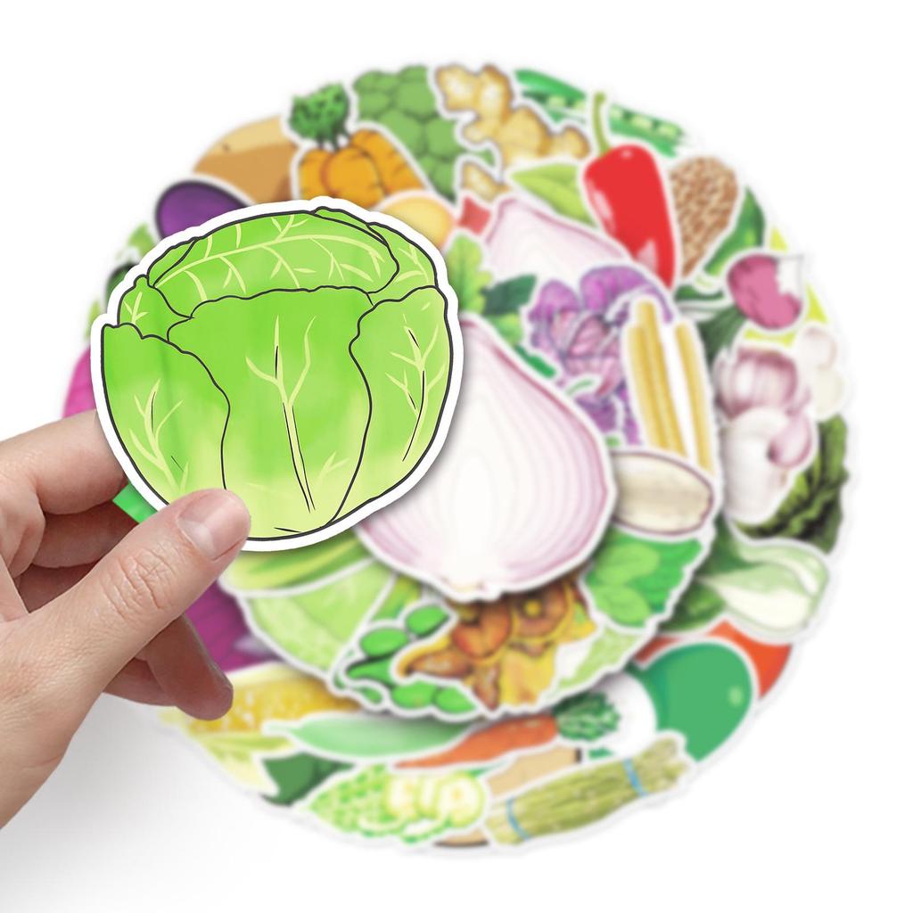 50pcs Waterproof Cartoon Vegetable Stickers for DIY Phone Cases & Luggage - Creative Cross-Border Cognitive Fun for Kids