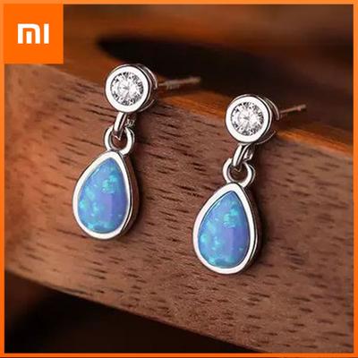 925 Sterling Silver Earrings For Women Trendy Geometric Blue OVal Stone Earring Jewelry Prevent Allergy Party Gift Accessories