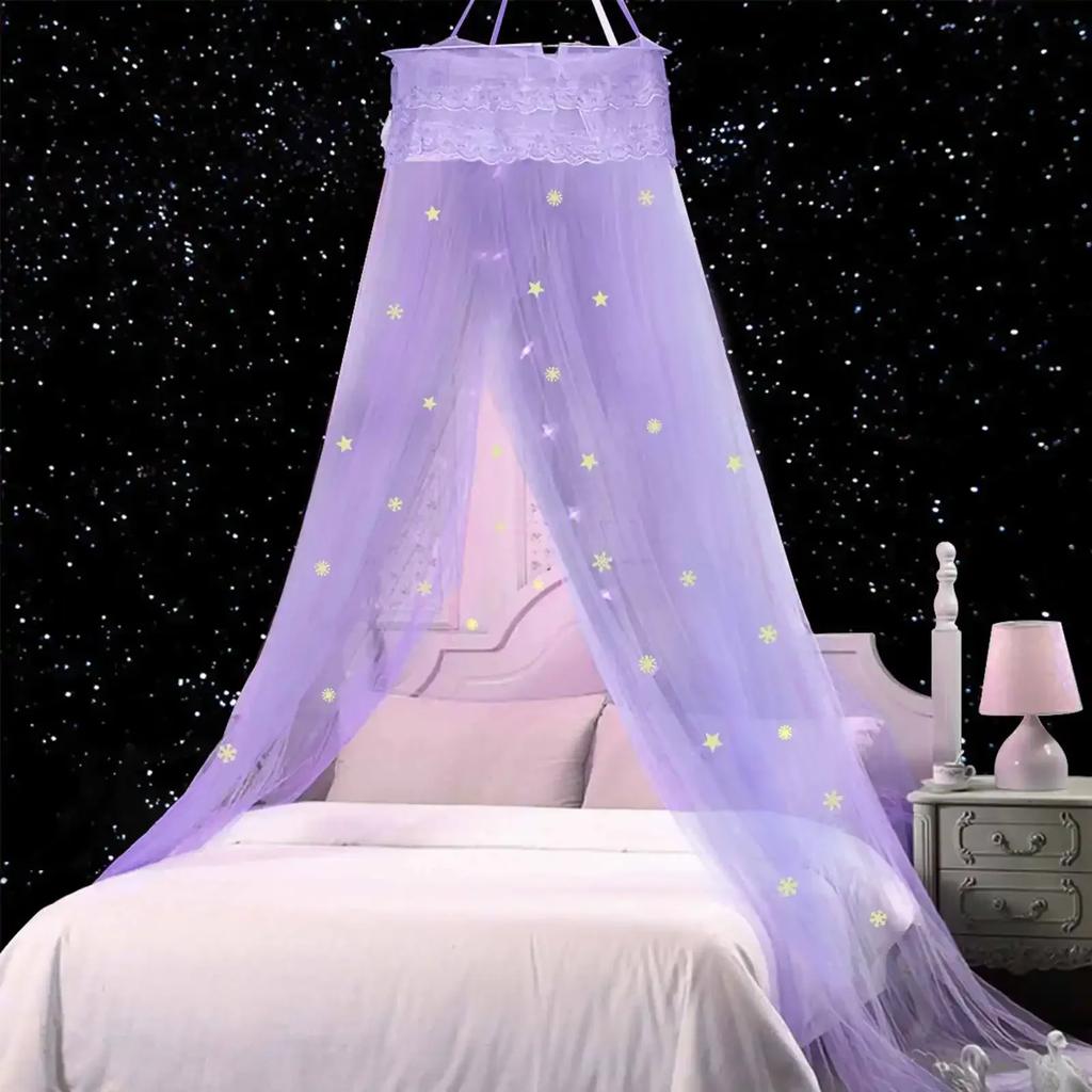 Elegant Lace Bed Canopy Mosquito Net Hung Dome Mesh Canopy Princess Round Dome Bedding Net for Camping Bedroom Bed Mosquito Net