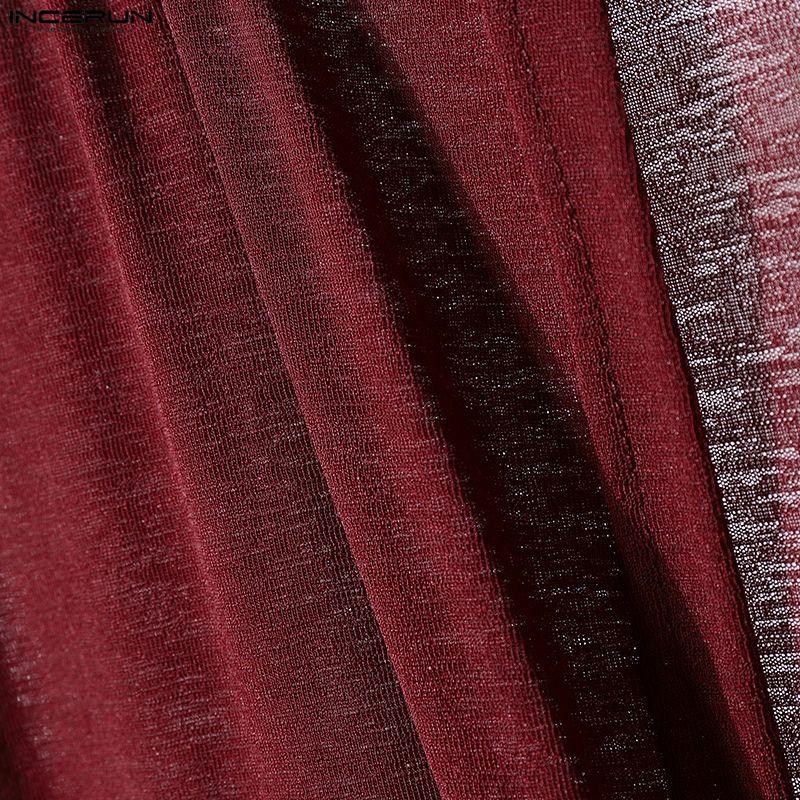 INCERUN Men Long Sleeve See Through Open Front High Splits Casual Long Mesh Sheer Shirts