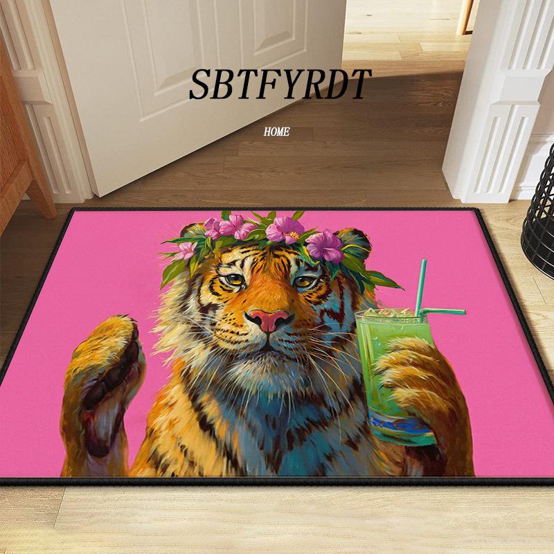 Vibrant Wild Meadow Flower Design Welcome Mat for Front Door Pink Leopard Flower Door Mat Indoor Floor Mat Spring Home Accent 40x60cm