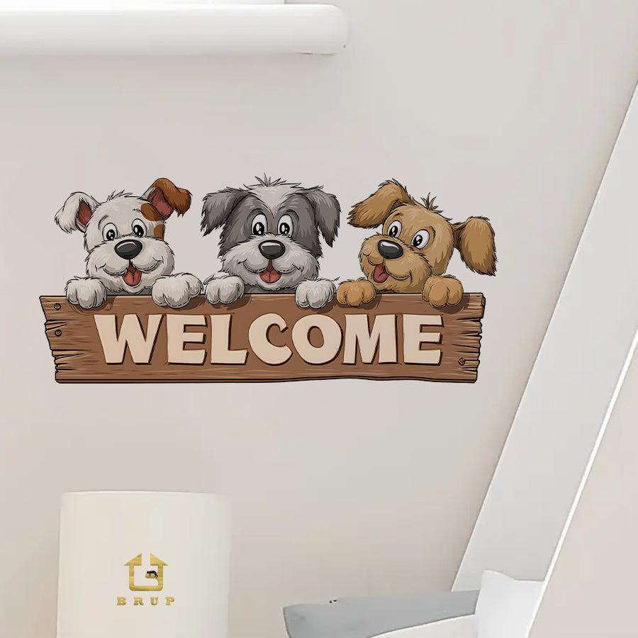 """Willkommen" Süße Cartoon-Hunde Türaufkleber, Selbstklebende Dekoration für Eingangsbereich Schlafzimmer Türdekoration"""