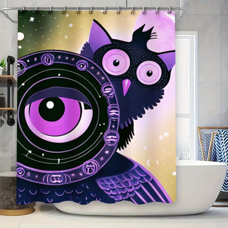 

Unique Owl Bathroom Shower Curtain with Purple Eye Fantasy Decor for Home Bathrooms 90x180cm