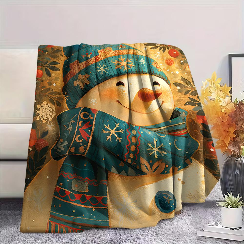 Snowman Print Flannel Blanket, High Quality Comfortable for All Seasons, Home Decor, Warmth and Comfort, Perfect for Christmas Gifts