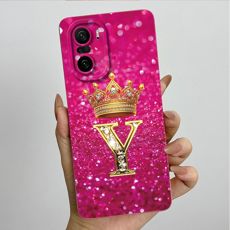 

For Xiaomi POCO F3 Case POCOF3 F 3 Shockproof Crown Initial Letter Bumper Cover Soft Silicone Lens Protective Couple Phone Case Poco F3