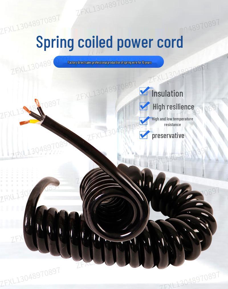 Dual-core 0.3mm + Quad-core 0.15mm Shielded Spring Coil Cable, Pure Copper, Wear-Resistant, High Tensile Strength