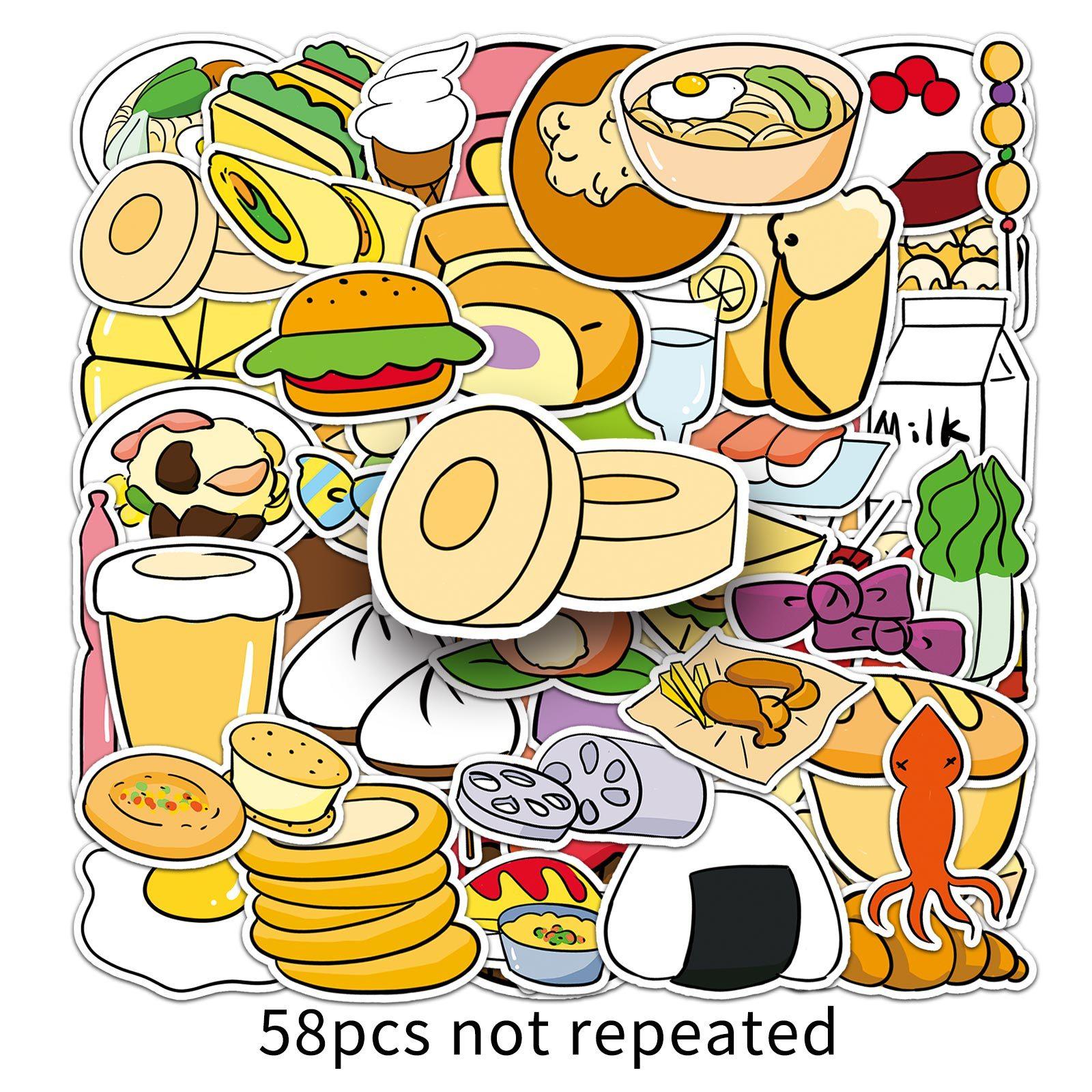 

58 Нарисованных от руки Мультяшных Еды Милые Детские Марлевые Палатки-Рукава Водонепроницаемые Декоративные Наклейки для Мобильного Телефона Чемодана